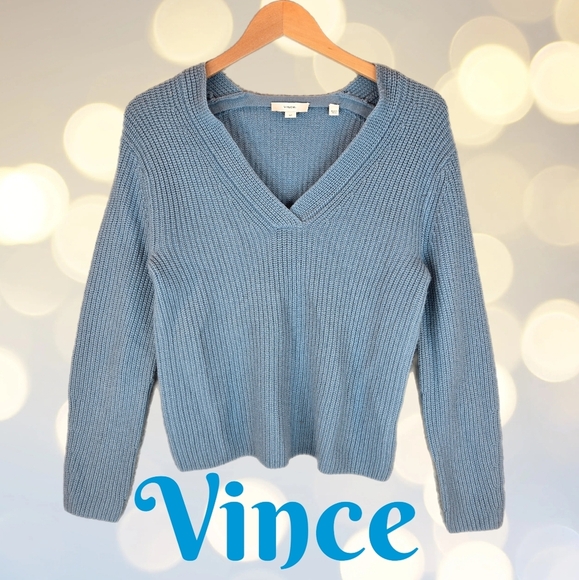 Vince Womens Sweater Sz S Wool-Cashmere Blend Soft Cozy Pull Shaker Stitch Blue - Picture 1 of 10